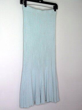 House of Harlow 1960 Skirt Ankle Maxi Powder Blue Soft Drape Ribbed Knit Sz XS